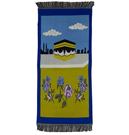 Modefa Turkish Islamic Prayer Rug - Thin Praying Carpet for Boys and Girls - Small Child Size Muslim Prayer Mat for Young Kids - Ramadan or Eid Gift - Floral (Floral KB Blue & Yellow)