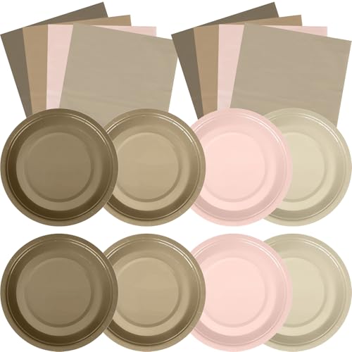 Zhehao 120 Pcs Disposable Paper Dessert Plates and Napkins Set, 7 Inch Party Cake Appetizer Plate with Napkin for Birthday Baby Shower Wedding Easter(Boho Brown) - color: Boho Brown