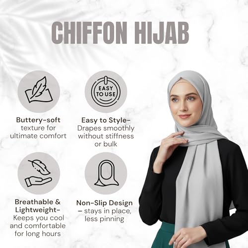 NOOR Chiffon Hijab Set for Women - Pack of 5 Lightweight Non-Slip Scarves, Premium Breathable Fabric, Gift-Ready Packaging - color: Mix Colors 7