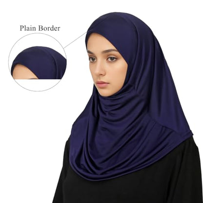 Ready to Wear Hijab for Women Instant Hijab Soft Muslim Scarf for Prayer Islamic Clothes Jersey Abaya - color: Navyblue