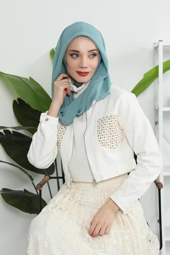 Aisha's Design Pre-tied Cotton-Chiffon Scarf for Women Practical Veil Instant Scarf Hijab Stylish Design - color: Almond Green