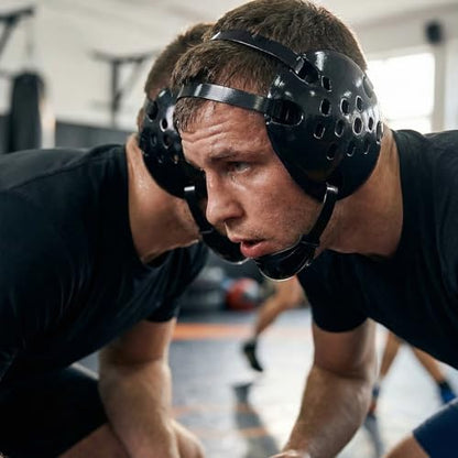 Wrestling Headgear with Chin Cup for Youth & Adult | Impact-Resistant ABS Shell, 11-Vent Breathable Design
