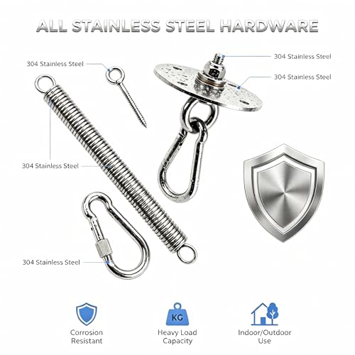 Heavy Bag Hanger, 304 Stainless Steel Punching Bag Ceiling Mount with 4 Springs, Vibration & Noise Dampening Design - color: Hanger with Spring for Wood Beam