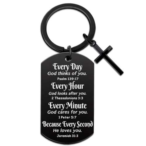 Aisity Christian Gifts for Women Inspirational Bible Verse for Friends Men Cross Christians Keychain - color: Black