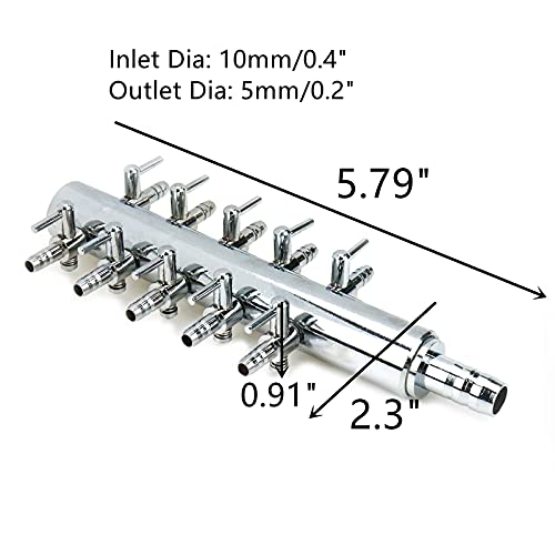 Aquarium Air Manifold 10Way Inline Flow Splitter Lever Valves | This 10-way inline manifold splitter features lever control valves for aquarium air pumps - size: 10 Ways