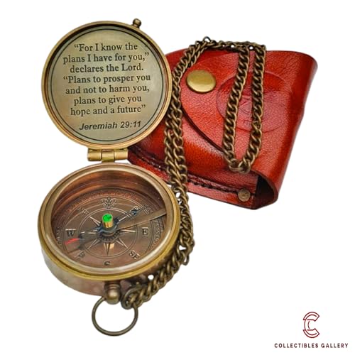 Engraved Brass Compass with Jeremiah 29:11 – ‘for I Know the Plans’ Scripture Gift – Christian Inspirational Gift for Boys, Girls, Men – Ideal for Baptism, Communion & Confirmation
