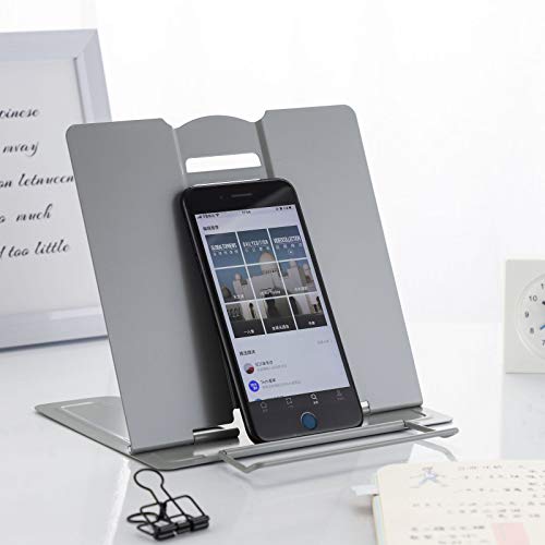MSDADA Desk Book Stand Metal Reading Rest Book Holder Angle Adjustable Stand Document Holder Portable Sturdy Lightweight Bookstands-Textbooks Tablet Music Books Cook Recipe (Grey) - color: Grey