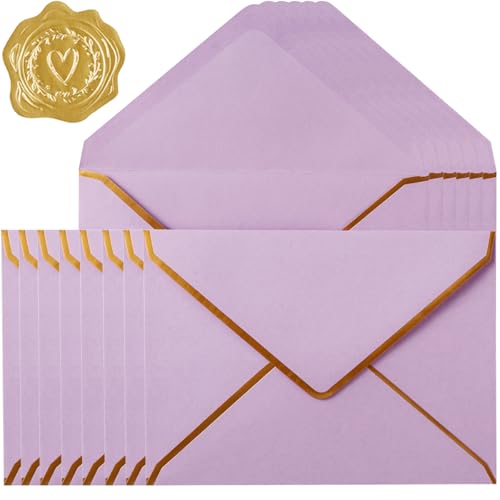 30 Pack Thick 4x6 Envelopes with Gold Border, A4 Thick Paper Greeting Cards Envelopes with Stickers for Invitation (Light Purple, 6.25x4.25 inches) - color: Light Purple, size: 6.25x4.25 inches