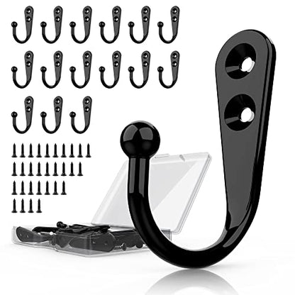 15-Pack Black Wall Mount Hooks for Hanging Coats & Towels | Screw-in Hangers with 30 Screws for Keys, Robes, Scarves, Bags, Caps & Mugs - color: 15PCS Black Hooks