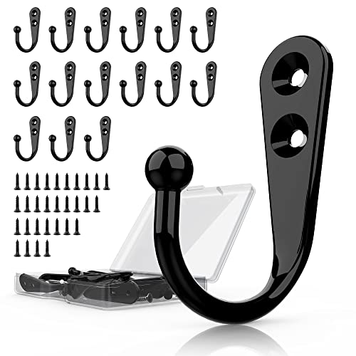 15-Pack Black Wall Mount Hooks for Hanging Coats & Towels | Screw-in Hangers with 30 Screws for Keys, Robes, Scarves, Bags, Caps & Mugs - color: 15PCS Black Hooks