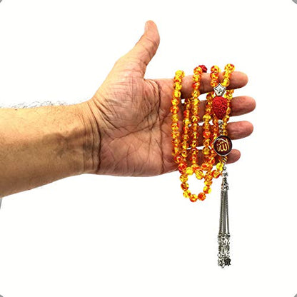 브릴리언스 컬렉션: 걱정 비즈-기도 비즈-테스비-타스비-타스비-미스바하-마스바하-스바하-세바-시바-묵주 - color: 합성 골든 라운드 앰버 99 비즈 - 8mm