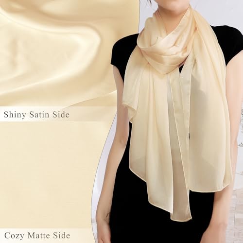 RIIQIICHY Women Shawls and Wraps for Evening Dresses Like Chiffon Silk Scarf Formal Silky Pashmina Shawls for Weddings - color: Beige