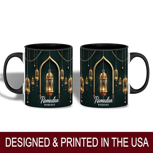 Golden Lantern Ramadan Mug, Islamic Coffee Mug, Ramadan Mubarak Gift, Muslim Tea Cup, Eid Celebration Drinkware, Elegant Islamic Decor, Gold Hanging Lanterns, Ceramic Cup for Home and Office