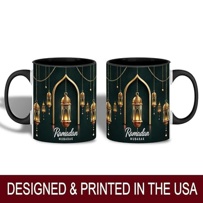 Golden Lantern Ramadan Mug, Islamic Coffee Mug, Ramadan Mubarak Gift, Muslim Tea Cup, Eid Celebration Drinkware, Elegant Islamic Decor, Gold Hanging Lanterns, Ceramic Cup for Home and Office