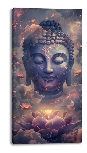 Palderwallart Buddha with Lotus Canvas Wall Art for Bathroom Bedroom Home, Serene and Mystical Depiction Painting Print Picture Decor Artwork, Wrapped Gift Inner Frame 20x40 Inch - color: Brown Buddha Wall Art (R832), size: 40"L x 20"W