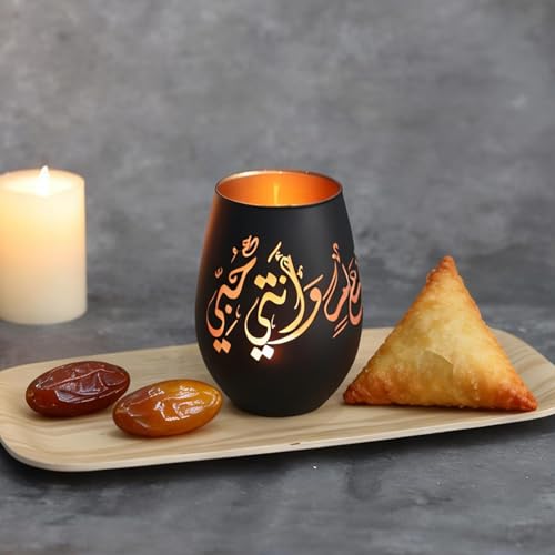 Ramadan Decoration Glass Candle Holder- May You Be Well Throughout The Year - Black Tealight & Votive Holder for Ramadan Decor, Eid Mubarak Decor & Islamic Gifts