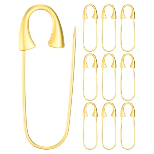 M METERXITY 10-Pack Large Safety Pin, 1.73 in(44mm) Zinc Alloy Heavy Brooch Pin for Sewing Clothes/Costume/Skirts Garments/Craft Supplies, Decorative Safety Pins [Gold Tone] - color: Gold Tone, size: 1.73 In(44mm)