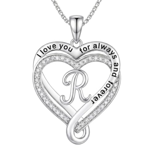 Heart Initial Necklace for Women Double Heart Letters Necklaces - color: R