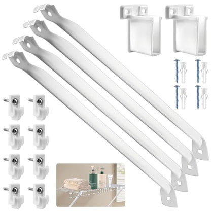 12 Inch Wire Shelf Brackets Set, 4 Pack Metal White Closet Support Bracket with End Brackets & Clips for Wire Shelving Wall Bracket Installation, Support Wire Closet Shelves Racks(4 Pack) - size: 4 Pack