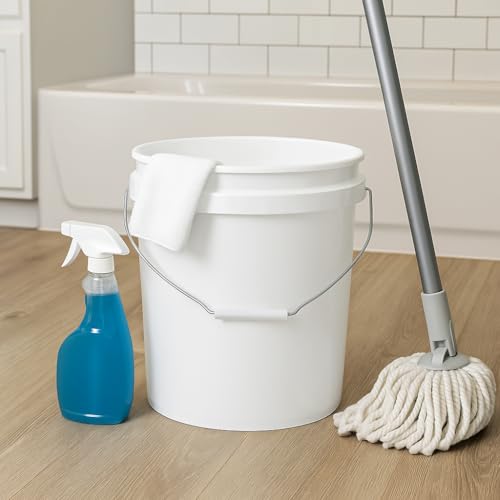 5 Gallon Utility Bucket 2-Pack – Durable Plastic Round Pails with Comfort Grip Handle, Multipurpose Cleaning and Storage Containers, White