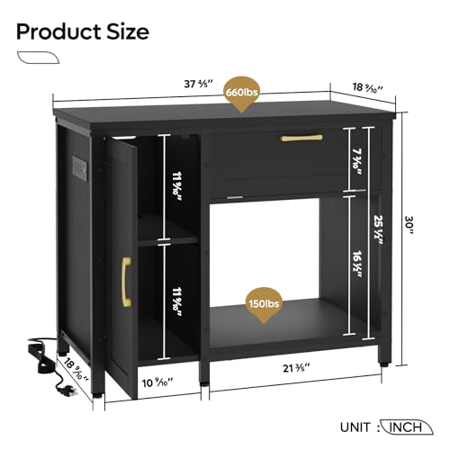 Bestier 40-50 Gallon Fish Tank Stand with Power Outlet&LED Light, 37x18 Heavy-Duty Metal Aquarium Stand with Cabinet&Drawer for Accessories Storage, Suit for Reptile/Turtle Terrarium,660Lbs Capacity