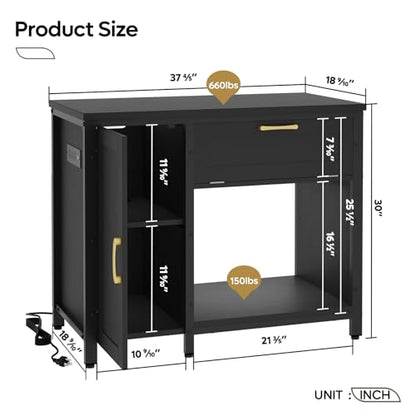 Bestier 40-50 Gallon Fish Tank Stand with Power Outlet&LED Light, 37x18 Heavy-Duty Metal Aquarium Stand with Cabinet&Drawer for Accessories Storage, Suit for Reptile/Turtle Terrarium,660Lbs Capacity