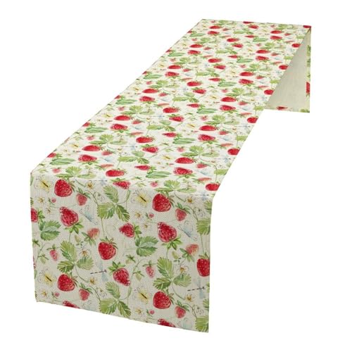 Strawberry Vintage Table Runner，Boho Retro Flower Floral Butterfly Rustic Dining Table Decoration for Kitchen Dining Room Holiday Party 13x36 Inch - color: Fruit-1, size: 13x36 Inch