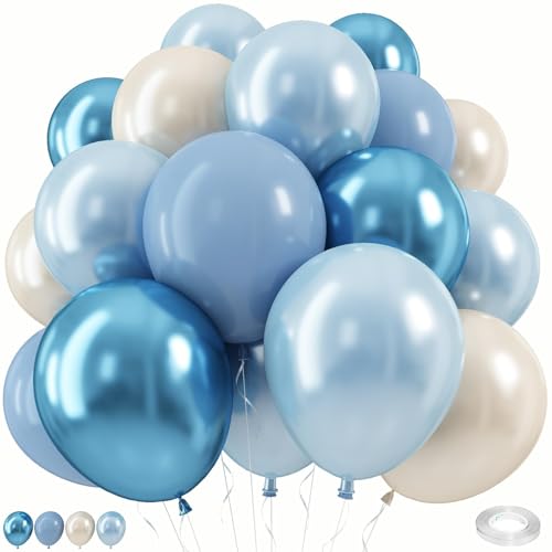 Dusty Blue White Balloons, Double Stuffed Pearl Light Baby Metallic Slate Blue Pearl Sand White Balloon, 50 Pcs Winter Wonderland Balloons for Baby Shower Birthday Bridal Shower Wedding Decorations - color: Dusty Blue White