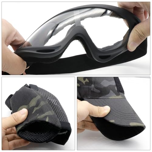 Airsoft Mask with Goggles, Foldable Half Face Airsoft Mesh Mask with Ear Protection for Paintball Shooting Cosplay CS Game - color: 3-BCP-3PCS, size: 3pcs