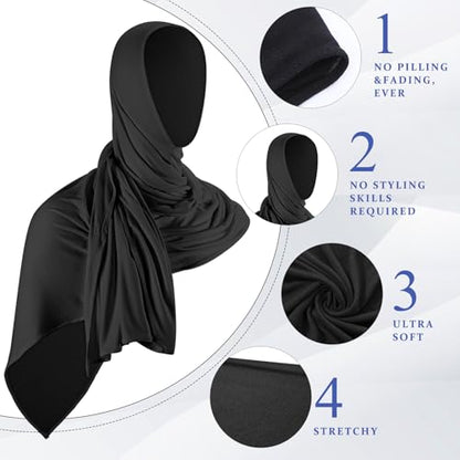 Handepo 2 Pcs Instant Hijab Jersey Hijab for Women Muslim Head Scarf Soft Lightweight Long Stretch Scarf Shawl Wrap - color: Black, Black