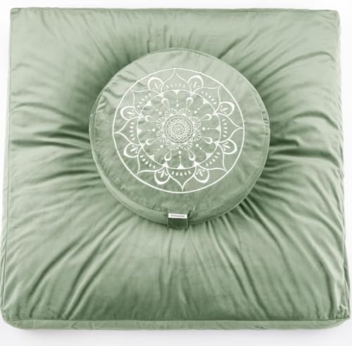 Hihealer Meditation Cushion, Traditional Tibetan Velvet Meditation Pillow - color: Serenity Green(set)