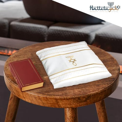 HalleluYAH Messianic Tallit Prayer Shawl 72"x 22" with Bag For Men & Women - color: Golden