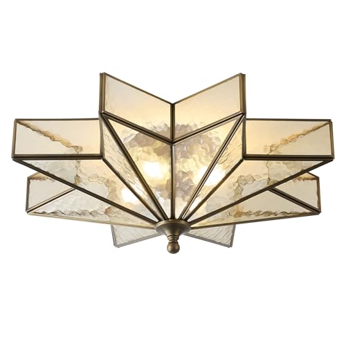 Star Vintage Bronze Ceiling Light - 19.7 In Black Flush Mount Fixture - color: Bronze(Black)-Embossed Glass, size: 19.7 Inches