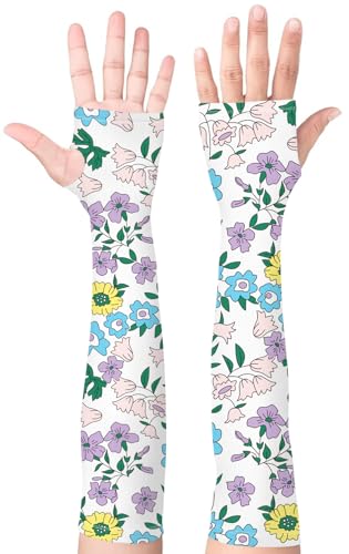 Bebila Gardening Sleeves for Women Farm UV Sun Protection Anti-Scratch Cooling Sleeves with Thumb Hole Arms Cover Outdoors - color: Colorful Flowers