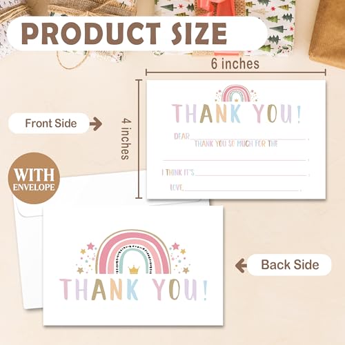 Kids Thank You Cards with Envelopes, Boho Rainbow Theme Fill in the Blank Thank You Notes for Kids, Toddler Stationery Set, Ideal for Birthday Party, Graduation & School Gag Gifts - B07 - color: Boho Rainbow Style