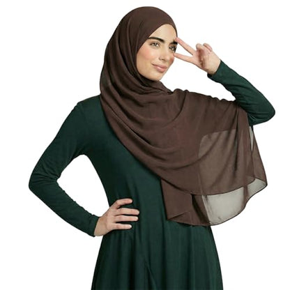 Yeieeo Instant Chiffon Hijab with Undercap (Tube or Bandage Cap), Breathable, no sweat buildup,Solid Chiffon Head Wraps - color: Coffee