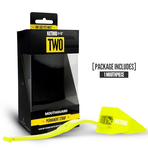 Nxtrnd Two Pro Football Mouth Guard, Permanent Strap, Fits Adult & Youth (Neon Yellow) - color: Neon Yellow