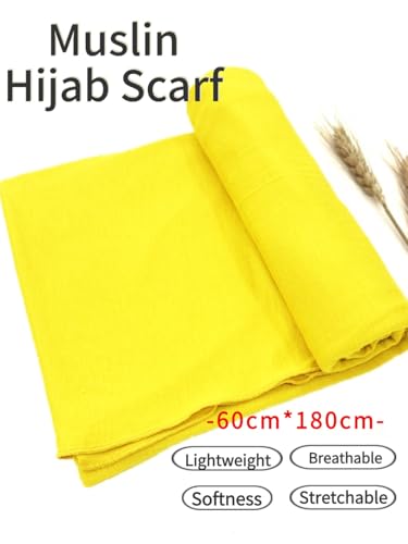 Hijab Scarf for Women Soft Muslim Hijabs Head Wrap Scarves Fashion Long Hair Shawls Stretchy Muslin Headscarf - color: Bright Yellow Hijab Scarf for Women