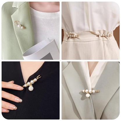 8 Pcs Pearl Brooch Pins,Safety Pins for Clothing Dress pants skirt Cardigan Collar，Faux Pearl Rhinestones Brooches for Women Girls Pants Extender Safety Pins - size: set-B