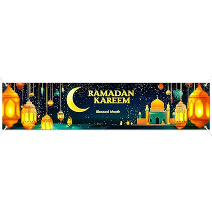 BlissYard Ramadan Eid Mubarak Party Backdrop Banner 78 X 12 Inch Muslim EID Mubarak Decoration Photo Booth Prop Photography Background Muslim Ramadan Kareem Eid Al Fitr Party Supplies
