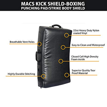 MACS Curved kick shield Thai pad for training Martial Arts punches and kicks blocking surface, strike body sports shield Adult Size 28"x15" and Kids Size 24''x13''- 1 Piece