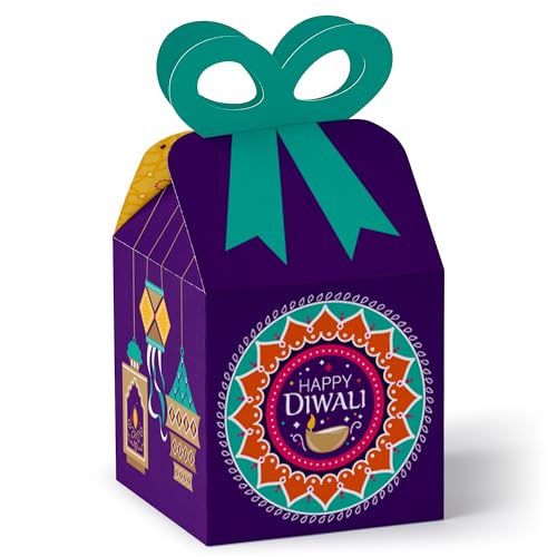 Big Dot of Happiness Happy Diwali - Square Favor Gift Boxes - Festival of Lights Party Bow Boxes - Set of 12