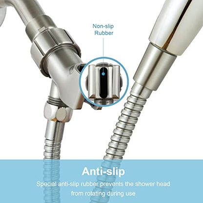 OFFO Shower Head Holder with Solid Metal Ball for Handheld Shower Head, Brushed Nickel Adjustable Shower Arm Mount for Connecting Shower Arm and Shower Hose, 1/2 in IPS Female Inlet and Male Outlet - style: Brushed Nickel