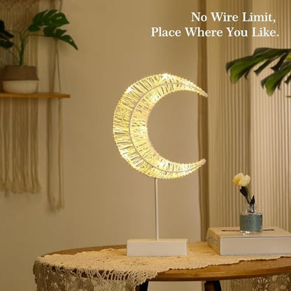 Lewondr Ramadan Lights, Retro Iron Ramadan Candle Lantern with Moon Shape Ramadan Desk Lamp Décor for Home Bedroom Romantic Bedside Desktop Nightstand Decoration