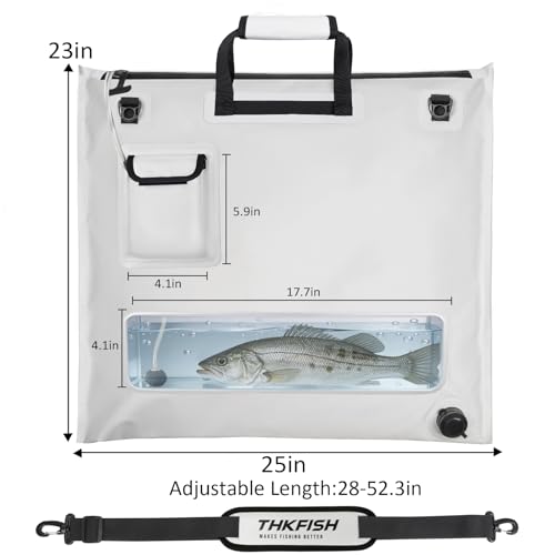 THKFISH Fish Tournament Weigh in Bag for Bass Fishing, Heavy Duty Insulated Live Fish Bag for Caught Fish with Waterproof Zipper and Mesh Liner, Leakproof,Puncture Resistant(White-25×23in) - color: White-25×23in