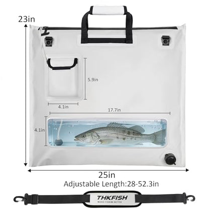 THKFISH Fish Tournament Weigh in Bag for Bass Fishing, Heavy Duty Insulated Live Fish Bag for Caught Fish with Waterproof Zipper and Mesh Liner, Leakproof,Puncture Resistant(White-25×23in) - color: White-25×23in