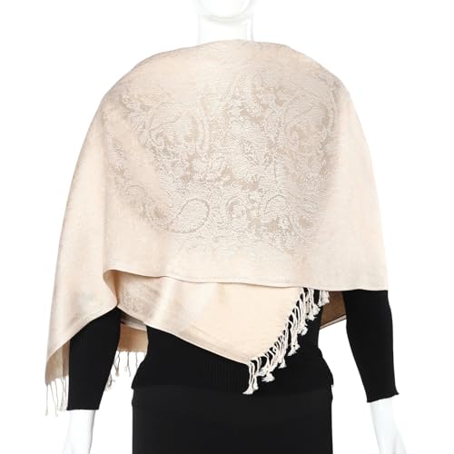 TUSHUSTY Pashmina Feel Rave Scarf Shawl Wrap for Women Men - color: Champagne