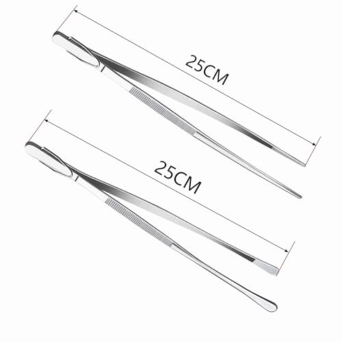 10-Inch Fine-Tip Kitchen Tweezers Tongs, Extra-Long Stainless Steel Cooking Tweezers Dishwasher Safe for Grilling, Baking & Food Prep (2 Parks 10In BBQ Tongs w/Hook) - color: 2 Parks 10in Bbq Tongs W/Hook