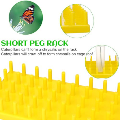 Beeveer 2 Short Peg Rack with 16 Large Floral Tubes Floral Water Tubes for Feeding Fresh Milkweed Cuttings Host Plants Nectar Flowers Habitat Supplies