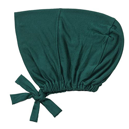 Women Under Scarf Hat Hijab Undercap Islamic Muslim Under Scarf Hijab Cap with Tie-Back Closure - color: Dark Green+turquoise